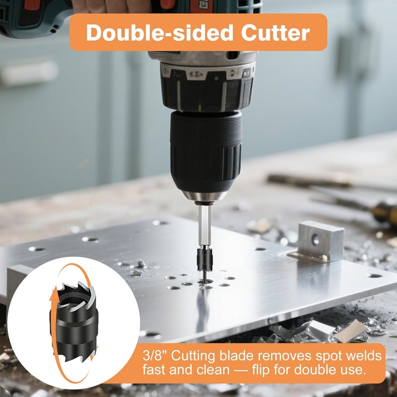 EEEKit 9PCS Rotary Spot Weld Cutter 3/8", HSS Spot Weld Removal Tool with 5/16" Twist Drill Bit for Metal, Double Sided Spot-Weld Drill Bits for Automobile, Masonry Drilling Bit for Removing Spot-Weld - Image 2